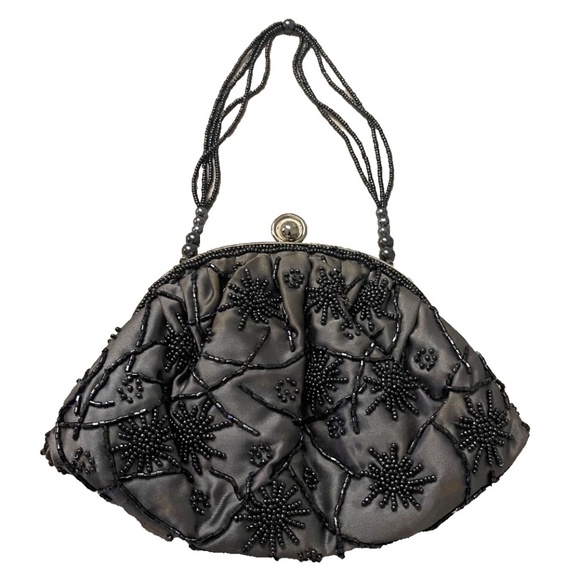 La Regale Handbags - La Regale Vintage Beaded Evening Bag w/ Short Beaded Handle; Color: Pewter/Grey